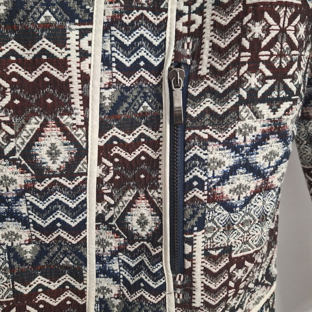 Zara Moto Jacquard Blazer Long Sleeve Textured Tribal Fall Small Womens - Picture 9 of 13